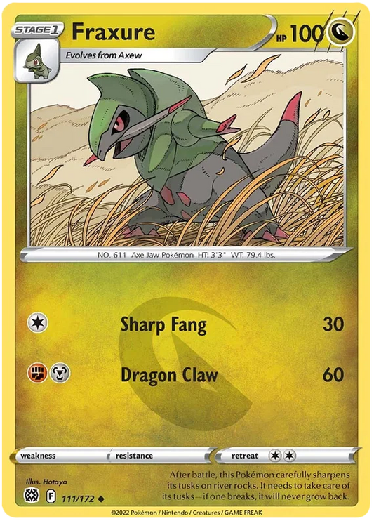 Fraxure Pokémon kaart nummer 111/172 common uit Brilliant Stars set