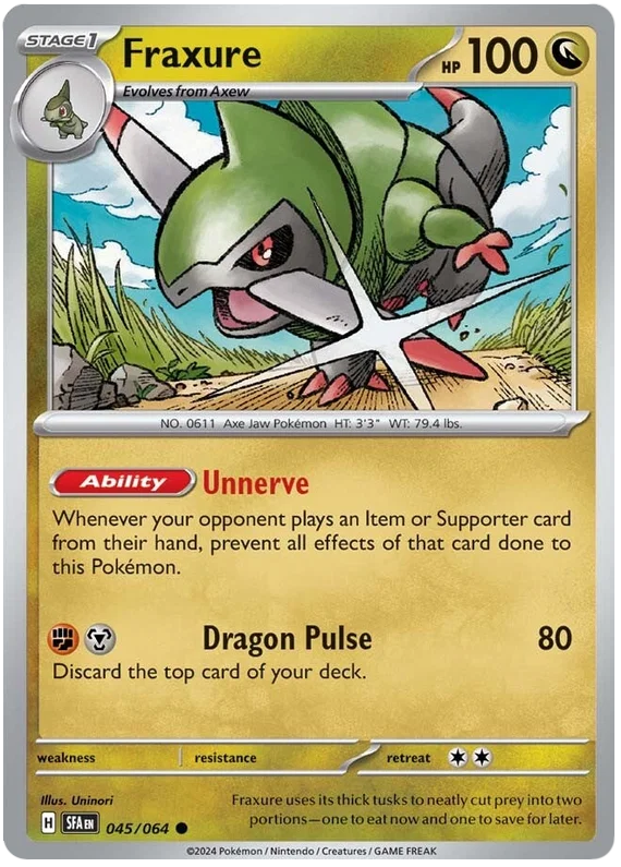 Pokémon Fraxure common kaart nummer 045 uit de Shrouded Fable set