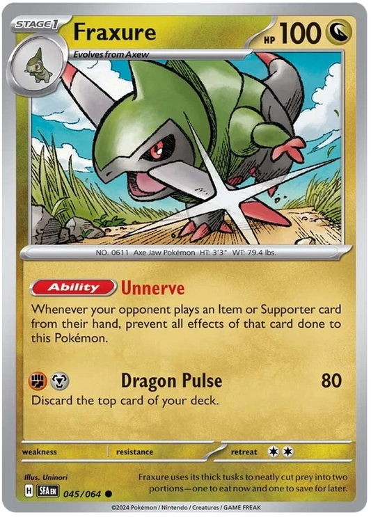 Pokémon Fraxure common kaart nummer 045 uit de Shrouded Fable set
