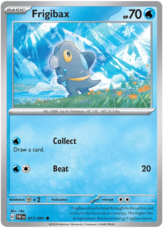Frigibax common kaart #017 uit de Pokémon Paldean Fates set