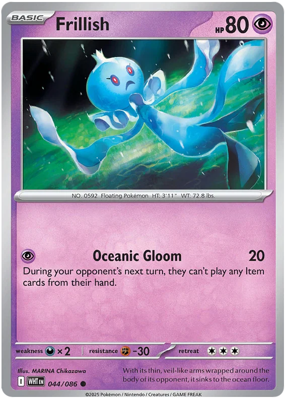 Frillish common kaart nummer 044 uit de Pokémon White Flare set