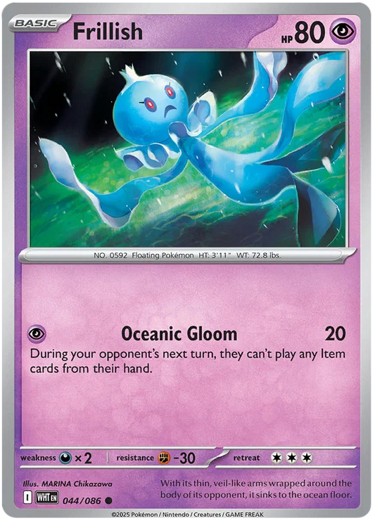 Frillish common kaart nummer 044 uit de Pokémon White Flare set