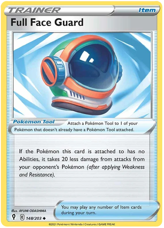 Full Face Guard trainer kaart uit Pokémon Evolving Skies, nummer 148/203, common item kaart
