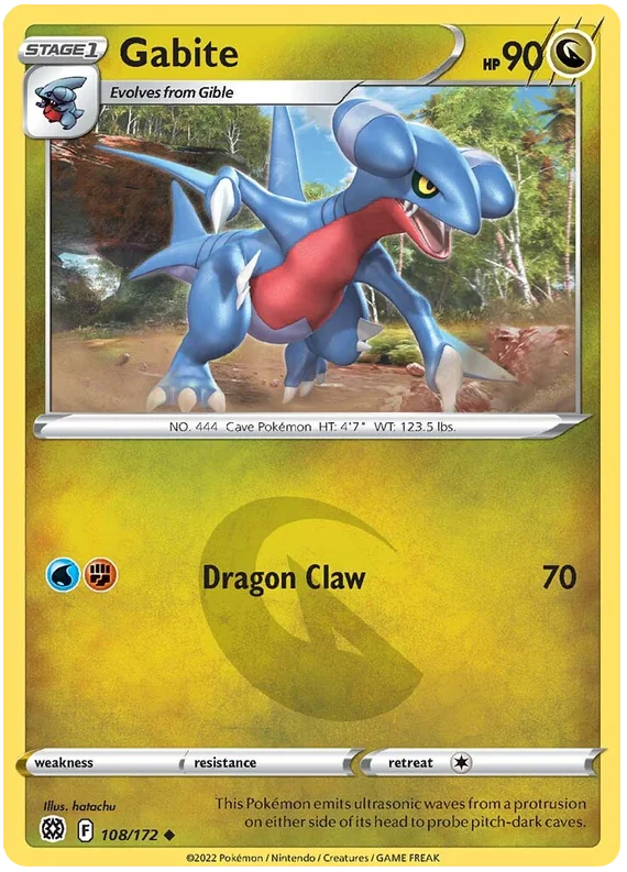 Gabite Pokémon kaart nummer 108/172 uit de Brilliant Stars set met Dragon Claw aanval