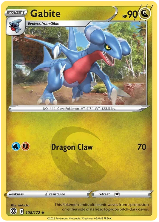 Gabite Pokémon kaart nummer 108/172 uit de Brilliant Stars set met Dragon Claw aanval