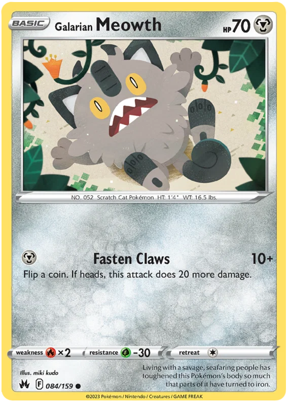 Galarian Meowth #084 common Pokémon kaart uit de Crown Zenith set