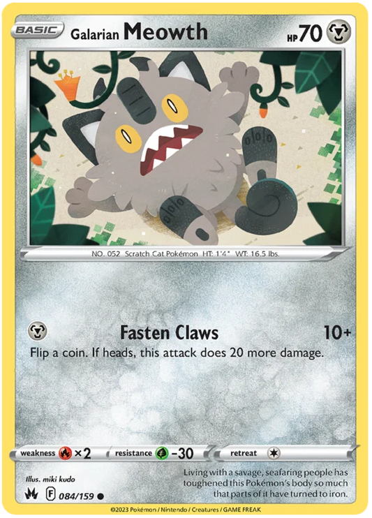 Galarian Meowth #084 common Pokémon kaart uit de Crown Zenith set