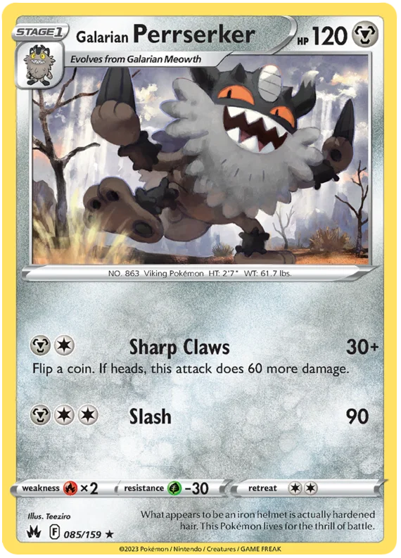 Galarian Perrserker common kaart #085 uit de Pokémon Crown Zenith set