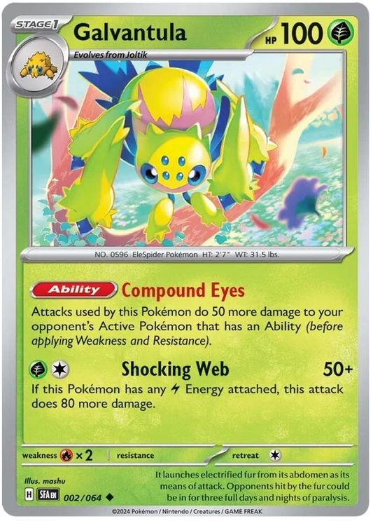 Pokémon kaart Galvantula common uit de Shrouded Fable set, nummer 002/64