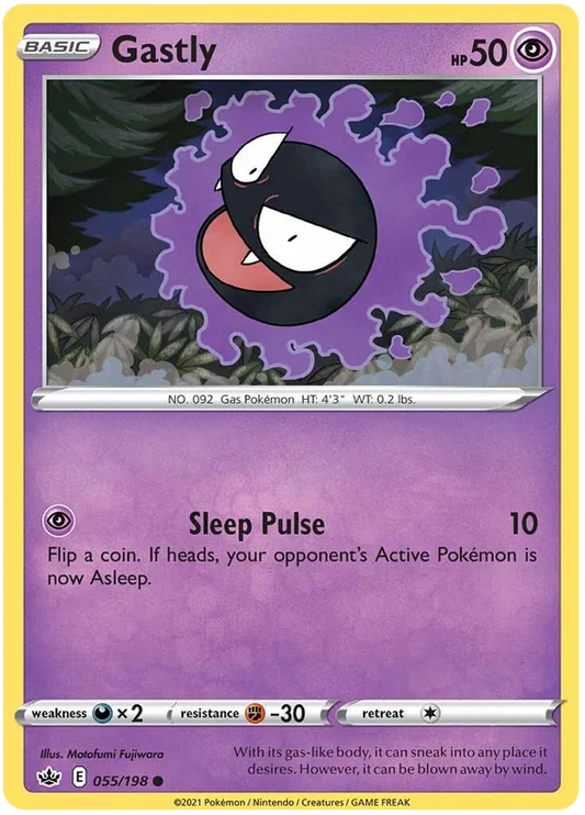 Gastly common kaart nummer 055/198 uit de Pokémon Chilling Reign set