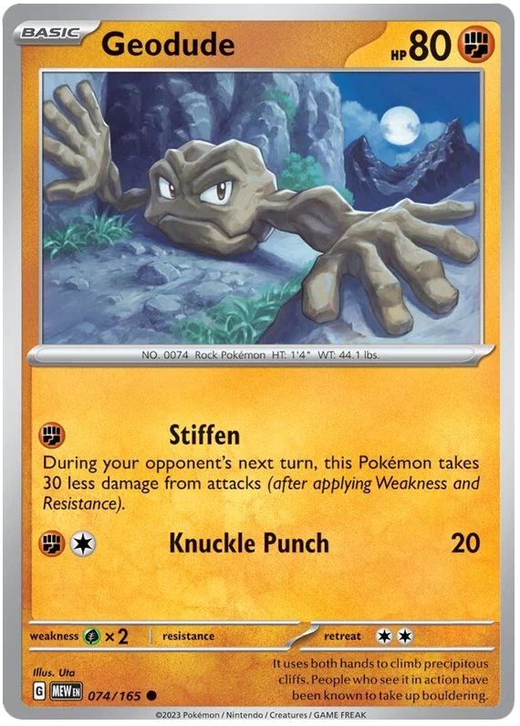 Pokémon Geodude common kaart nummer 074 uit de 151 set