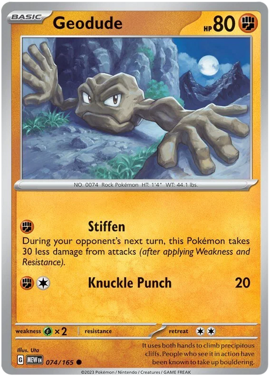 Pokémon Geodude common kaart nummer 074 uit de 151 set