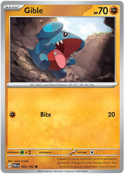 Gible common Pokémon kaart nummer 094 uit de Paradox Rift set