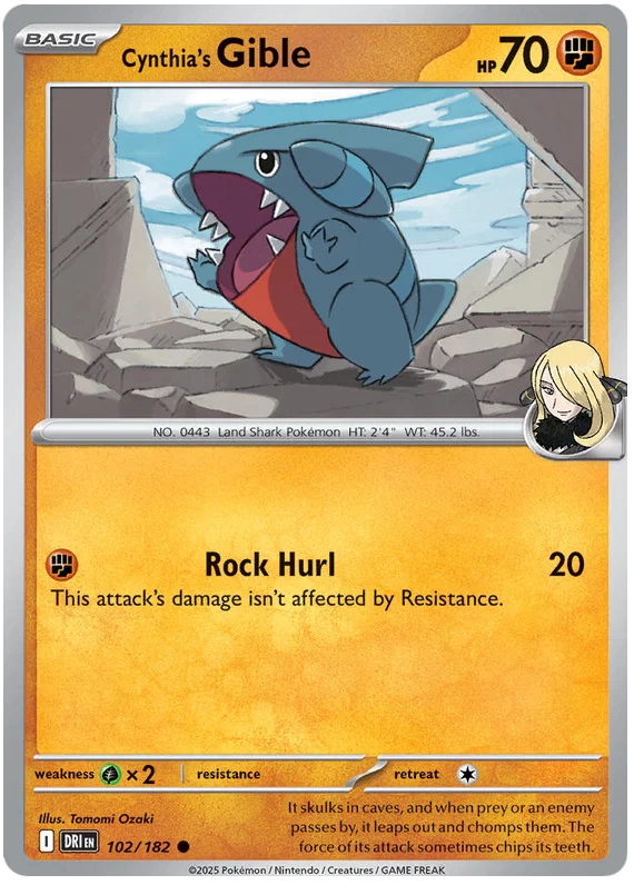 Pokémon Gible common kaart nummer 102 uit Destined Rivals