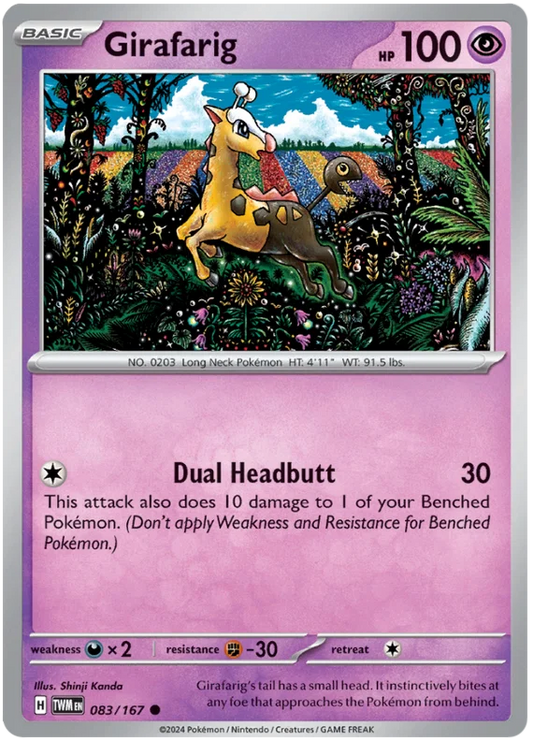 Girafarig common Pokémon kaart nummer 083 uit de Twilight Masquerade set