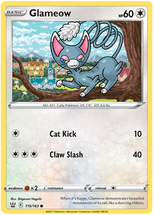 Glameow 115/163 common kaart uit de Pokémon Battle Styles set