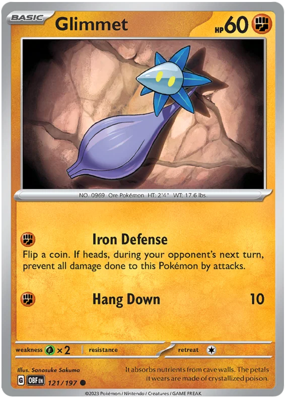 Pokémon Glimmet common kaart #121 uit de Obsidian Flames set