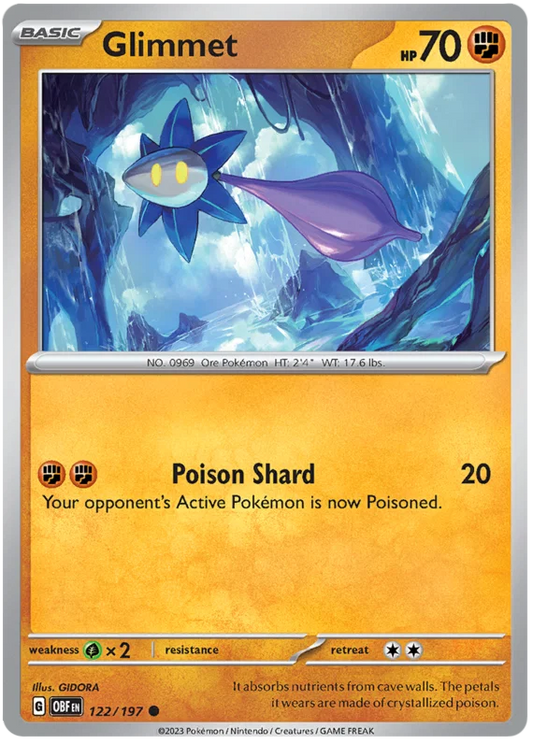 Glimmet common Pokémon kaart nummer 122 uit de Obsidian Flames set
