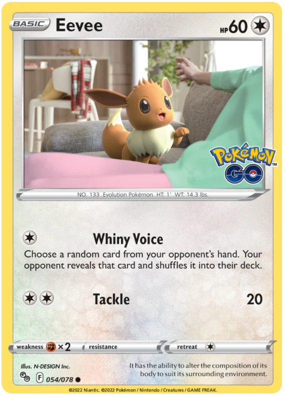 Eevee common kaart uit de Pokemon GO set met kaartnummer 054/078
