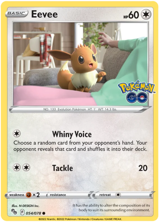 Eevee common kaart uit de Pokemon GO set met kaartnummer 054/078