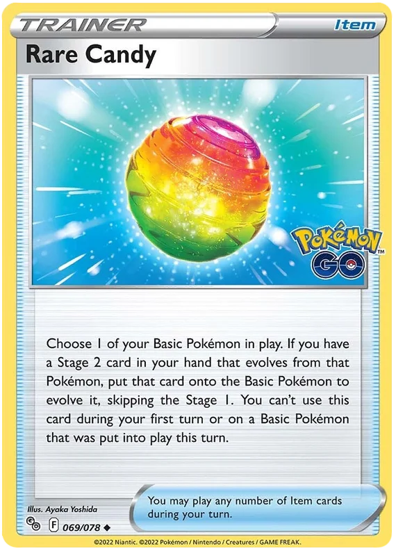 Rare Candy trainerkaart uit de Pokémon GO set met nummer 069/078