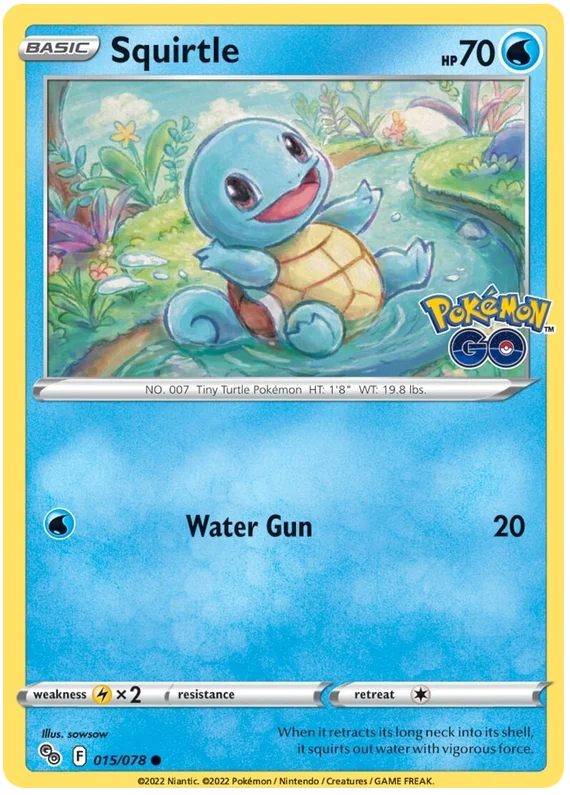 Squirtle common Pokémon kaart nummer 015/078 uit de Pokémon GO set met Water Gun aanval