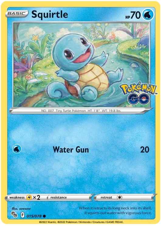 Squirtle common Pokémon kaart nummer 015/078 uit de Pokémon GO set met Water Gun aanval
