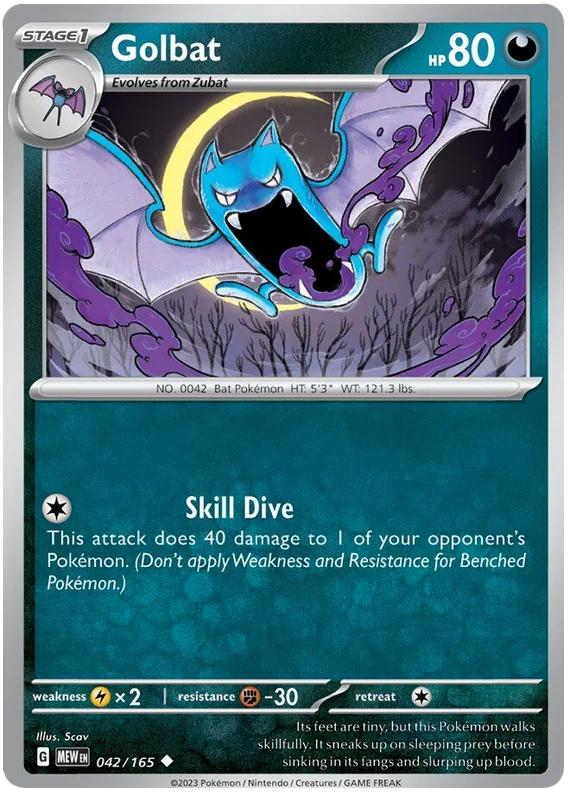 Pokémon Golbat common kaart nummer 042 uit de 151 set
