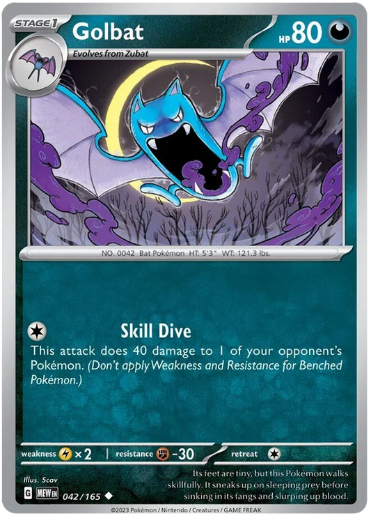 Pokémon Golbat common kaart nummer 042 uit de 151 set