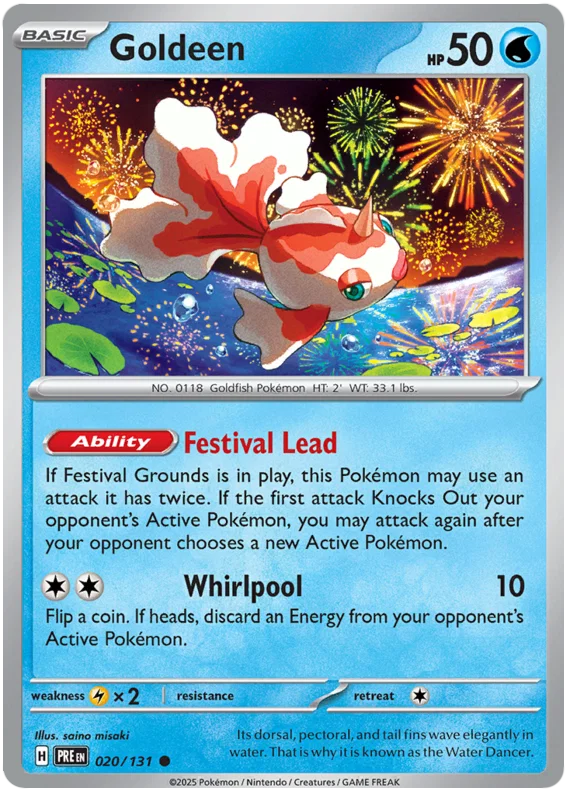 Goldeen common kaart #020 uit de Pokémon Prismatic Evolutions set