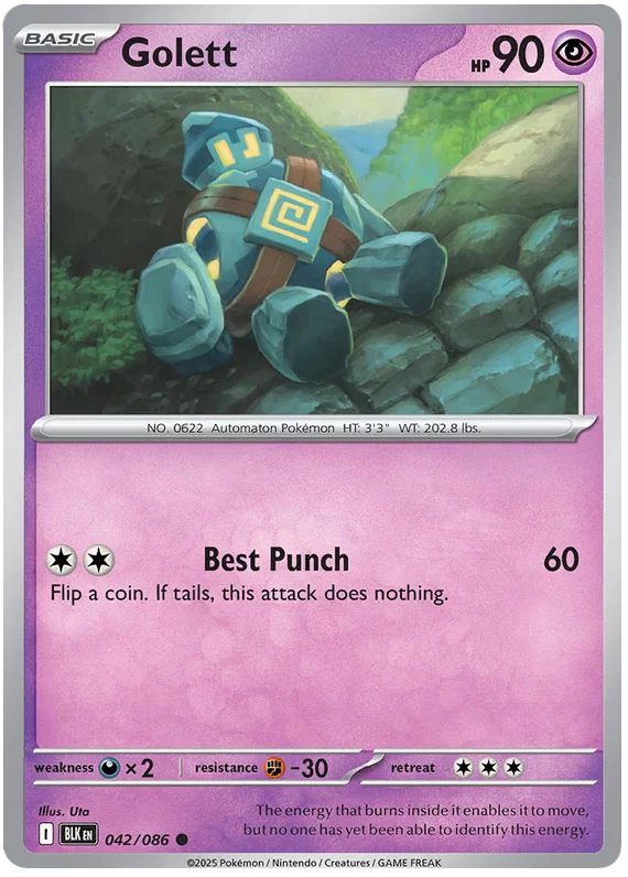 Golett #042 common Pokémon kaart uit de Black Bolt set