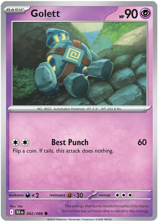 Golett #042 common Pokémon kaart uit de Black Bolt set