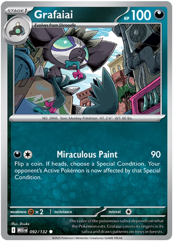 Grafaiai common Pokémon kaart nummer 092 uit de Mega Evolution set