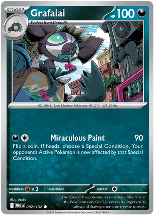 Grafaiai common Pokémon kaart nummer 092 uit de Mega Evolution set