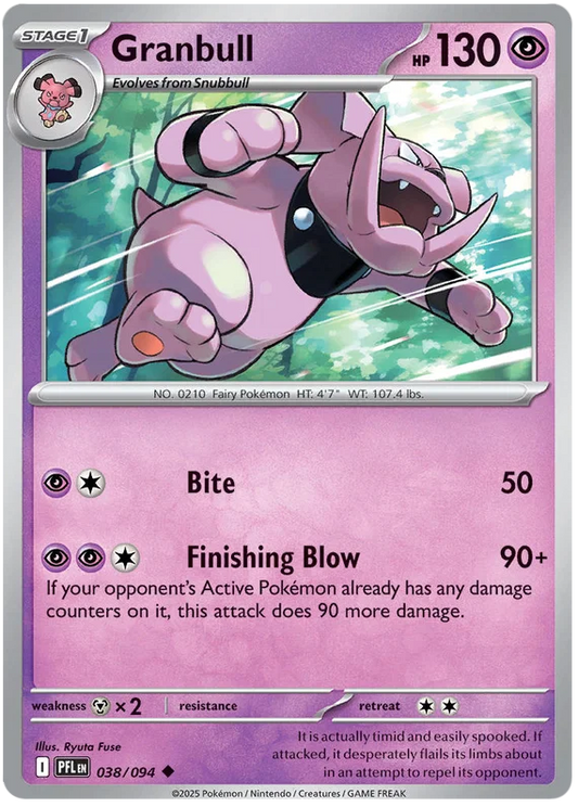 Granbull common kaart nummer 038 uit de Pokémon set Phantasmal Flames