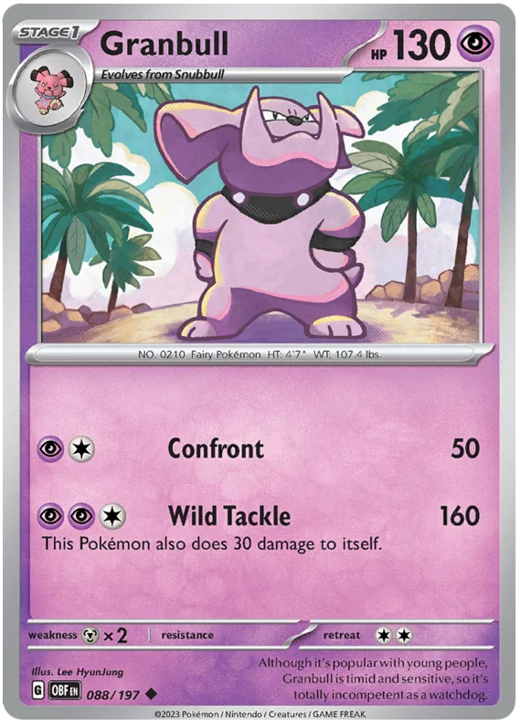 Pokémon Granbull common kaart #088 uit de Obsidian Flames set