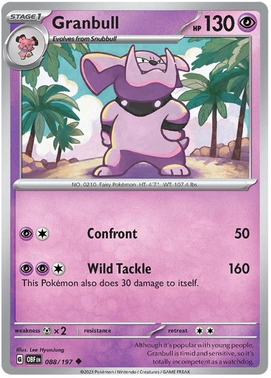 Pokémon Granbull common kaart #088 uit de Obsidian Flames set