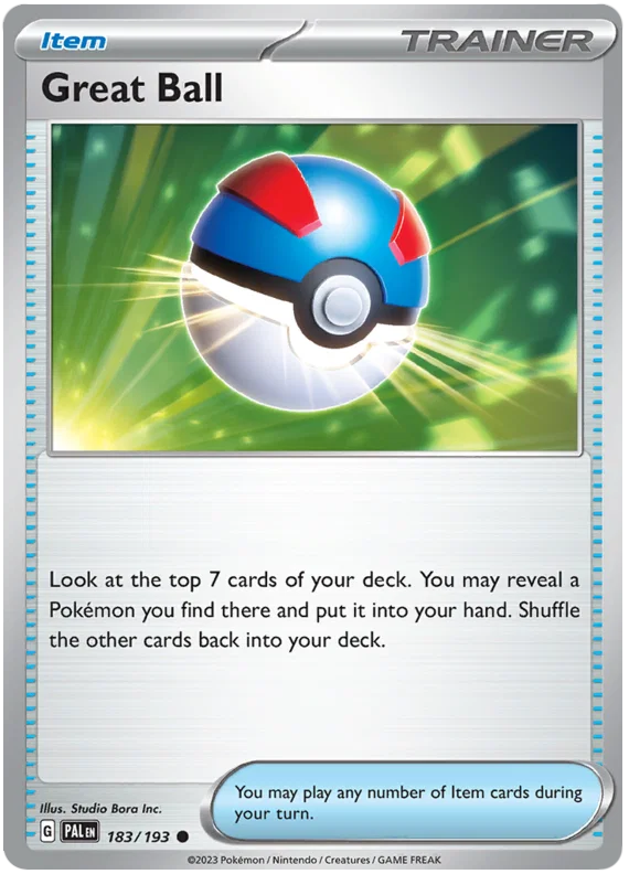 Pokémon Great Ball common trainerkaart #183 uit Paldea Evolved set