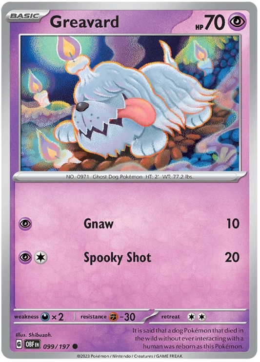 Pokémon Greavard #099 common kaart uit de Obsidian Flames set