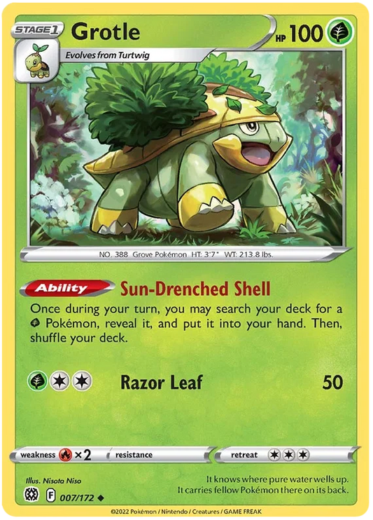 Grotle 007/172 common Pokémon kaart uit de Brilliant Stars set