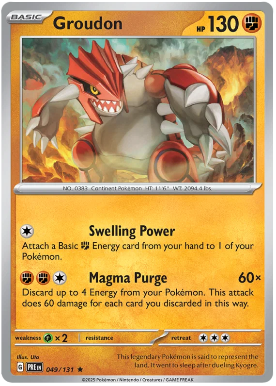 Groudon Holo kaart nummer 049 uit de Pokémon Prismatic Evolutions set