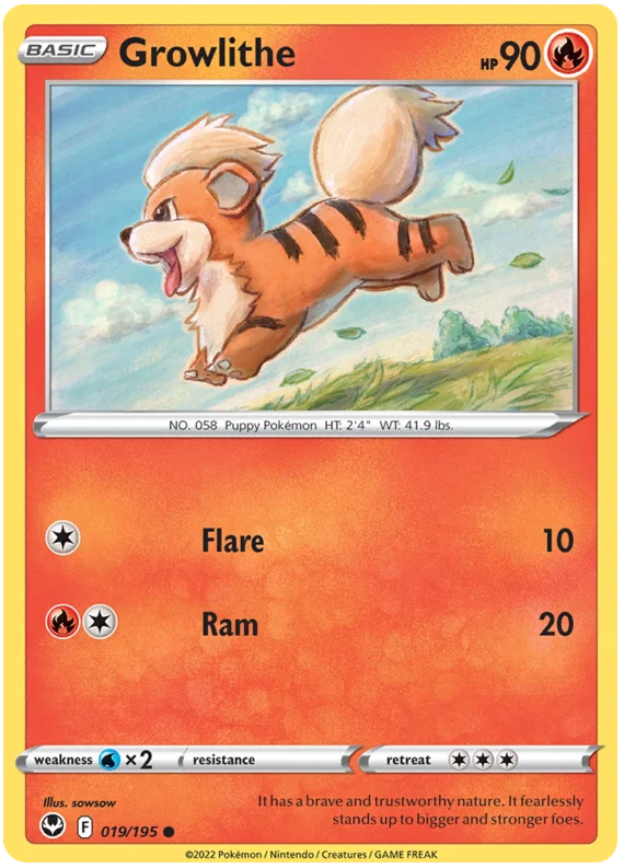 Growlithe common Pokémon kaart #019 uit de Silver Tempest set