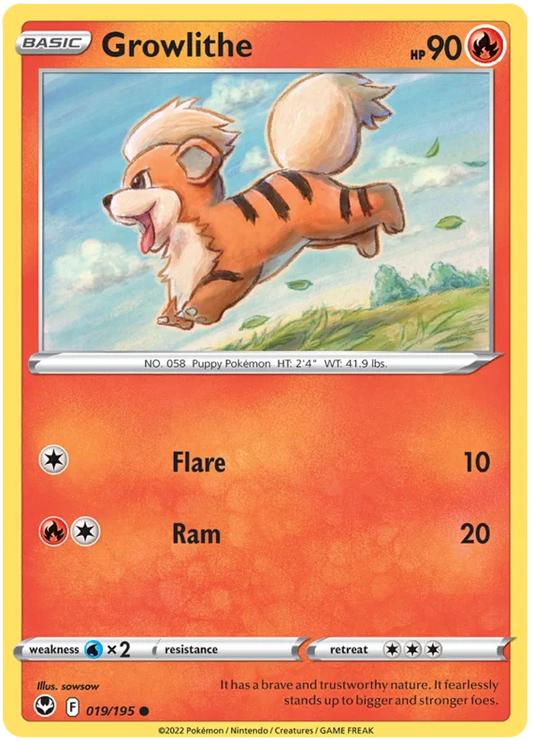 Growlithe common Pokémon kaart #019 uit de Silver Tempest set