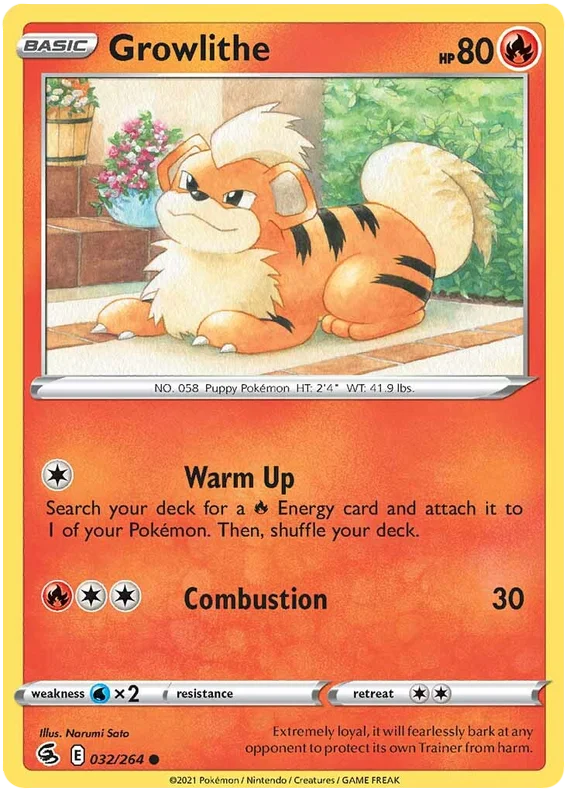 Growlithe common kaart nummer 032/264 uit de Pokémon Fusion Strike set