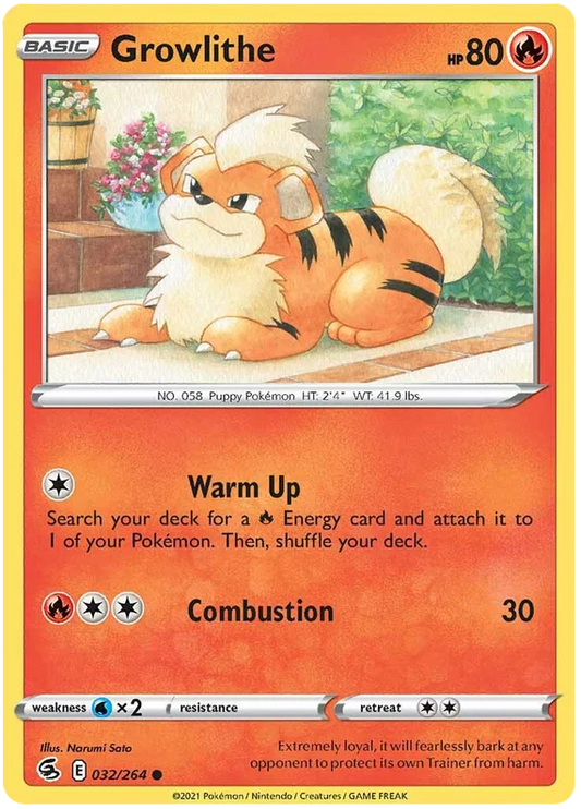 Growlithe common kaart nummer 032/264 uit de Pokémon Fusion Strike set