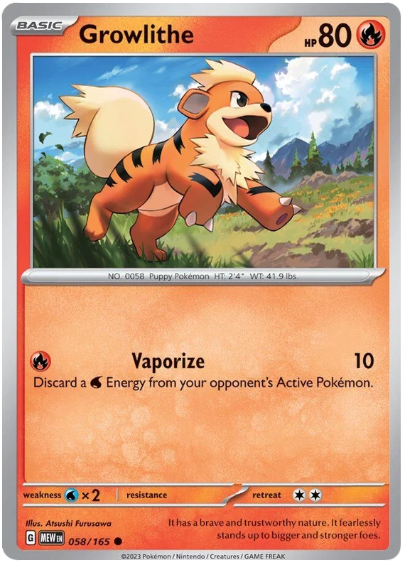 Growlithe common kaart #058 uit de Pokémon 151 set