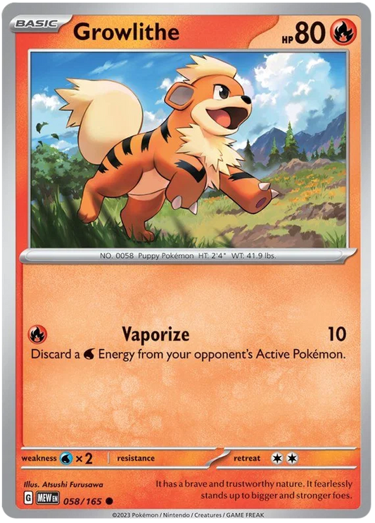 Growlithe common kaart #058 uit de Pokémon 151 set
