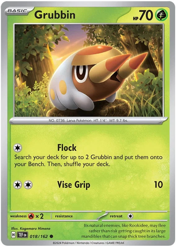 Grubbin common Pokémon kaart nummer 018 uit de Temporal Forces set
