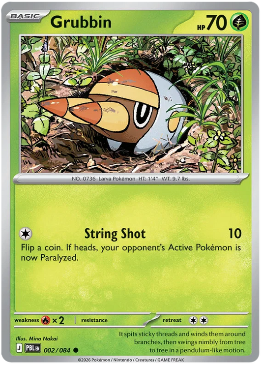 Pokémon kaart Grubbin common uit de Pitch Black set, kaartnummer 002