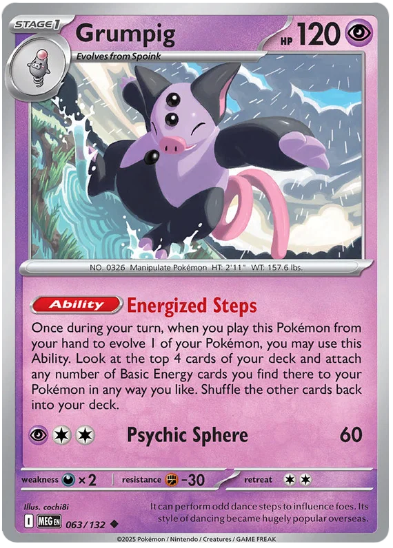 Pokémon Grumpig common kaart nummer 063 uit de Mega Evolution set